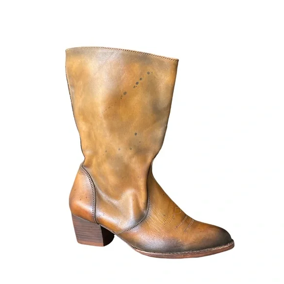 Esquivel brown distressed Leather western w/splatter Jill boots
